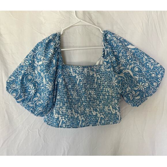 Japna MOD Floral Print Puff Sleeve Crop top Blouse Boho, Streetwear  size XL - Picture 2 of 7